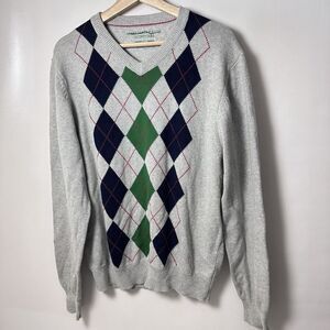 American Eagle Sweater Mens Argyle Fitted V-Neck Sporty Preppy Classic College L